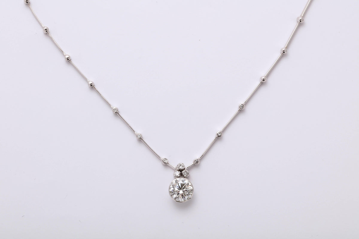 Round Diamond Solitaire Necklace GIA Certified 2.05ct 18k White Gold