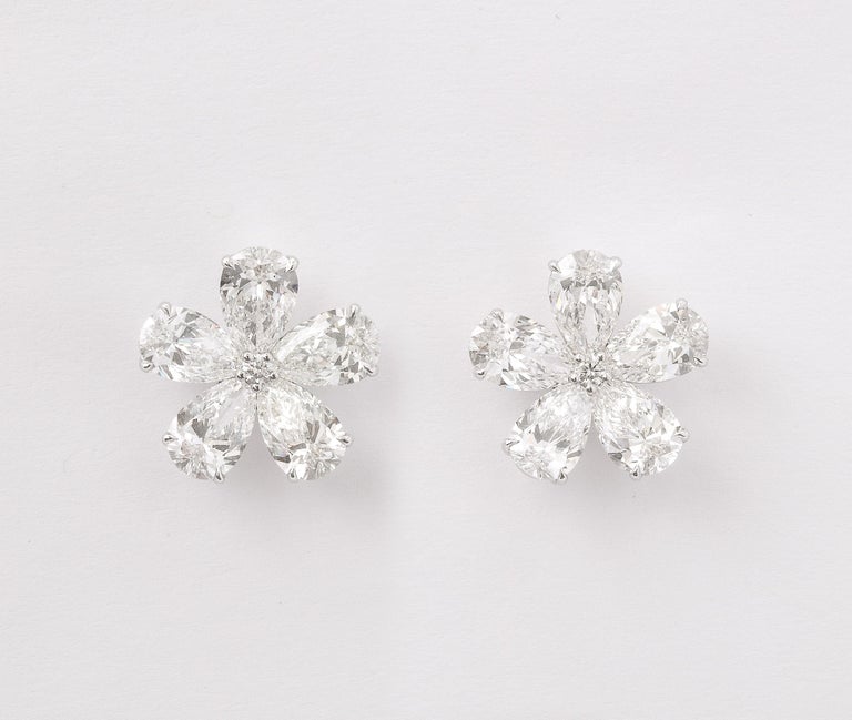 7.52 Carat Pear Diamond Flower Earrings in 18k White Gold