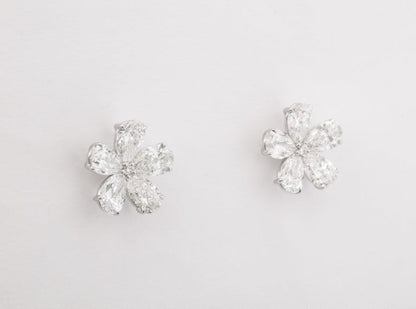 7.52 Carat Pear Diamond Flower Earrings in 18k White Gold