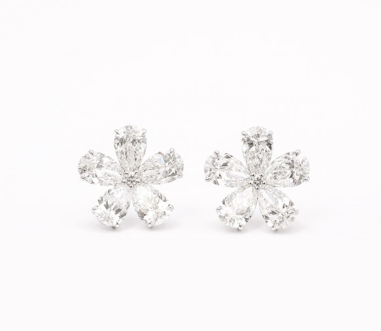 7.52 Carat Pear Diamond Flower Earrings in 18k White Gold