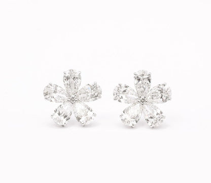 7.52 Carat Pear Diamond Flower Earrings in 18k White Gold