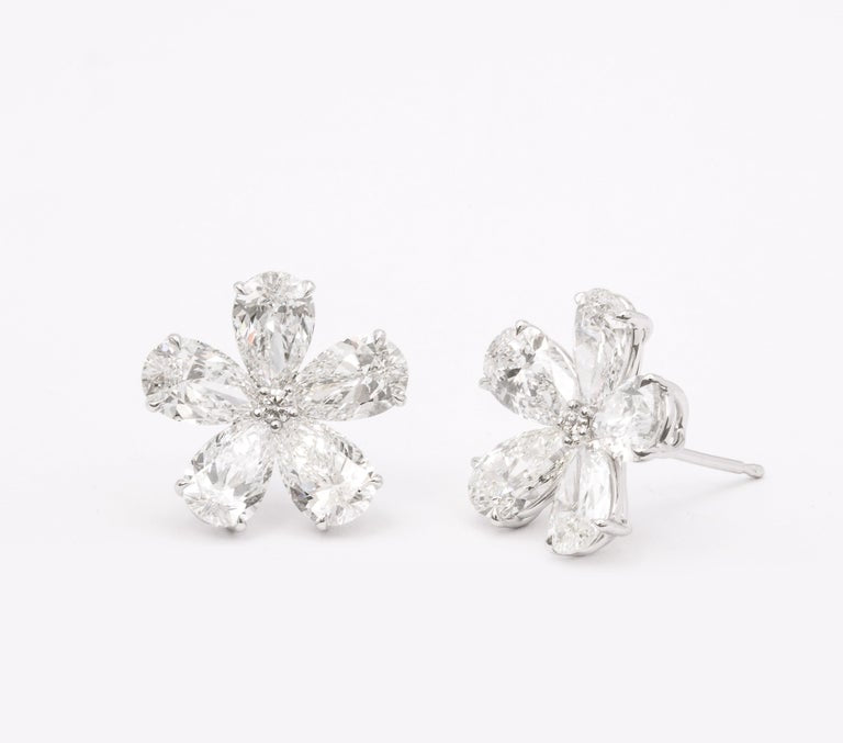 7.52 Carat Pear Diamond Flower Earrings in 18k White Gold