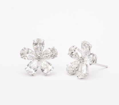 7.52 Carat Pear Diamond Flower Earrings in 18k White Gold