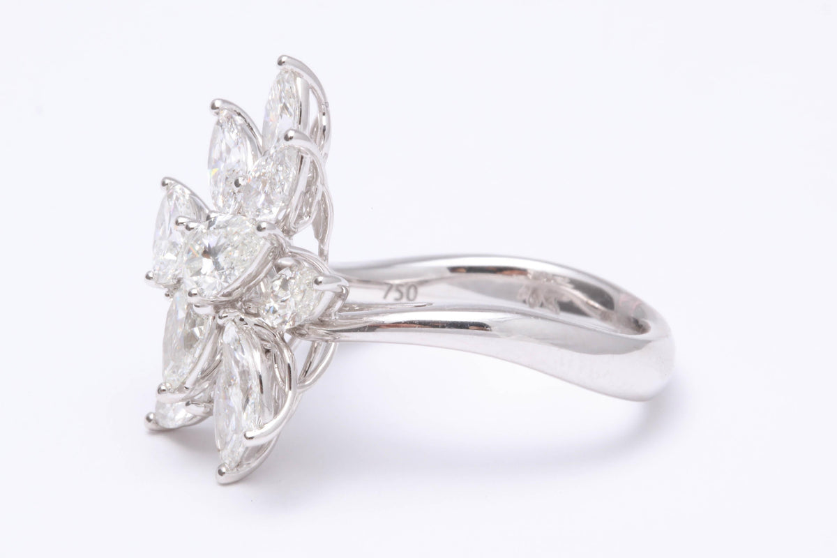 Exquisite 4.01 Carat Pear and Marquise Diamond Cluster Cocktail Ring