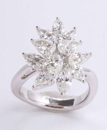 Exquisite 4.01 Carat Pear and Marquise Diamond Cluster Cocktail Ring