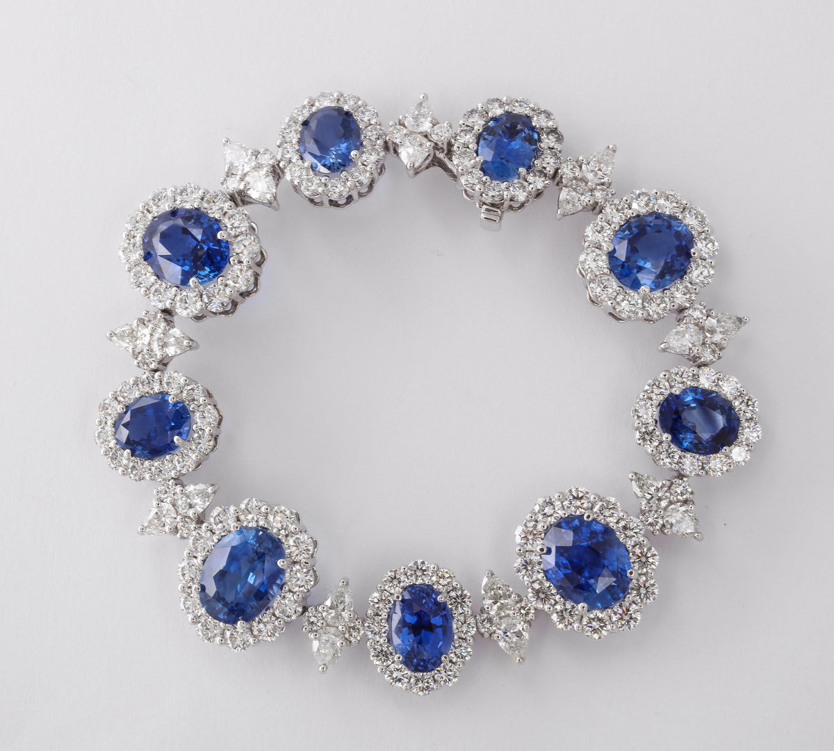 Luxurious Ceylon Blue Sapphire and Diamond Platinum Link Statement Bracelet