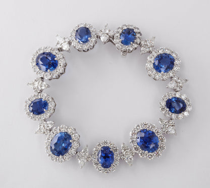 Luxurious Ceylon Blue Sapphire and Diamond Platinum Link Statement Bracelet