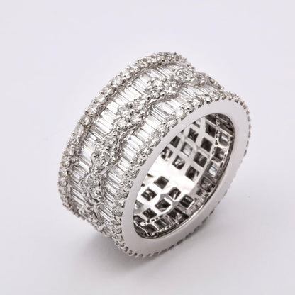 Wide Baguette and Round Diamond 18k White Gold Statement Band