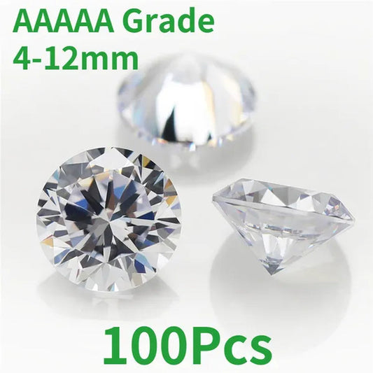 100pcs AAAAA Grade White 4-12mm Loose Zircon Stone Round Cut Cubic Zirconia