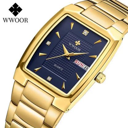 2021 Men's Watch WWOOR Top Brand Luxury Gold Blue Black Watch Men's Square Business Sports Quartz Waterproof Stainless Steel Watch Relogio Masculino