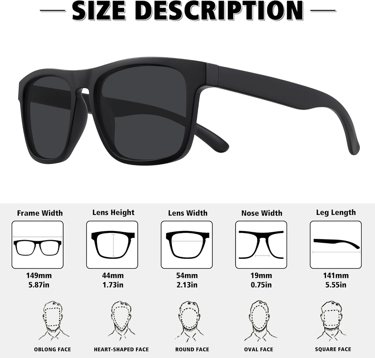 Polarized Sunglasses for Men Women UV Protection Square Frame Sport Fishing Driving Sunglasses