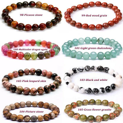 113 Style 8mm Beads Bracelet Men and Women Diy Stone Beads Bracelet Round Turquoise Agate Crystal Chalcedony Opal Beaded Bracelet Wholesale