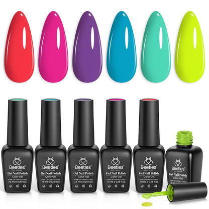 6 Colors Red Green Neon Gel Nail Polish Set Manicure Nail Art DIY Home Gifts for Women Girls Rainbow Nails