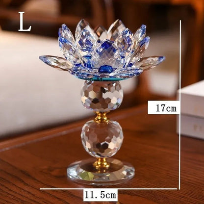 Crystal Glass Lotus  Candle Tea Light Holder Buddhist Candlestick Home Decoration