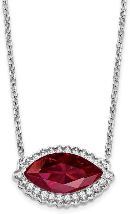 14K White Gold Marquise Created Ruby/Diamond 18In. Halo Necklace GLD-AZ-PM7229-RU-016-WA