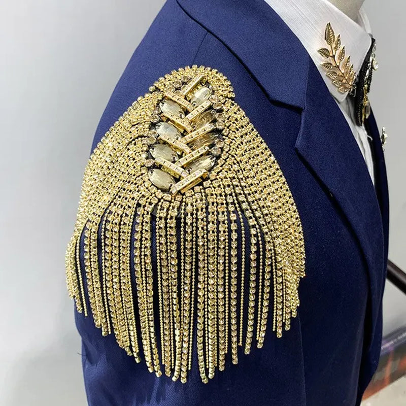 2 Color Handmade Shoulder Jewelry Tassel Rhinestones Epaulettes Clothing Accessories Brooch Epaulet Shoulder Brooches