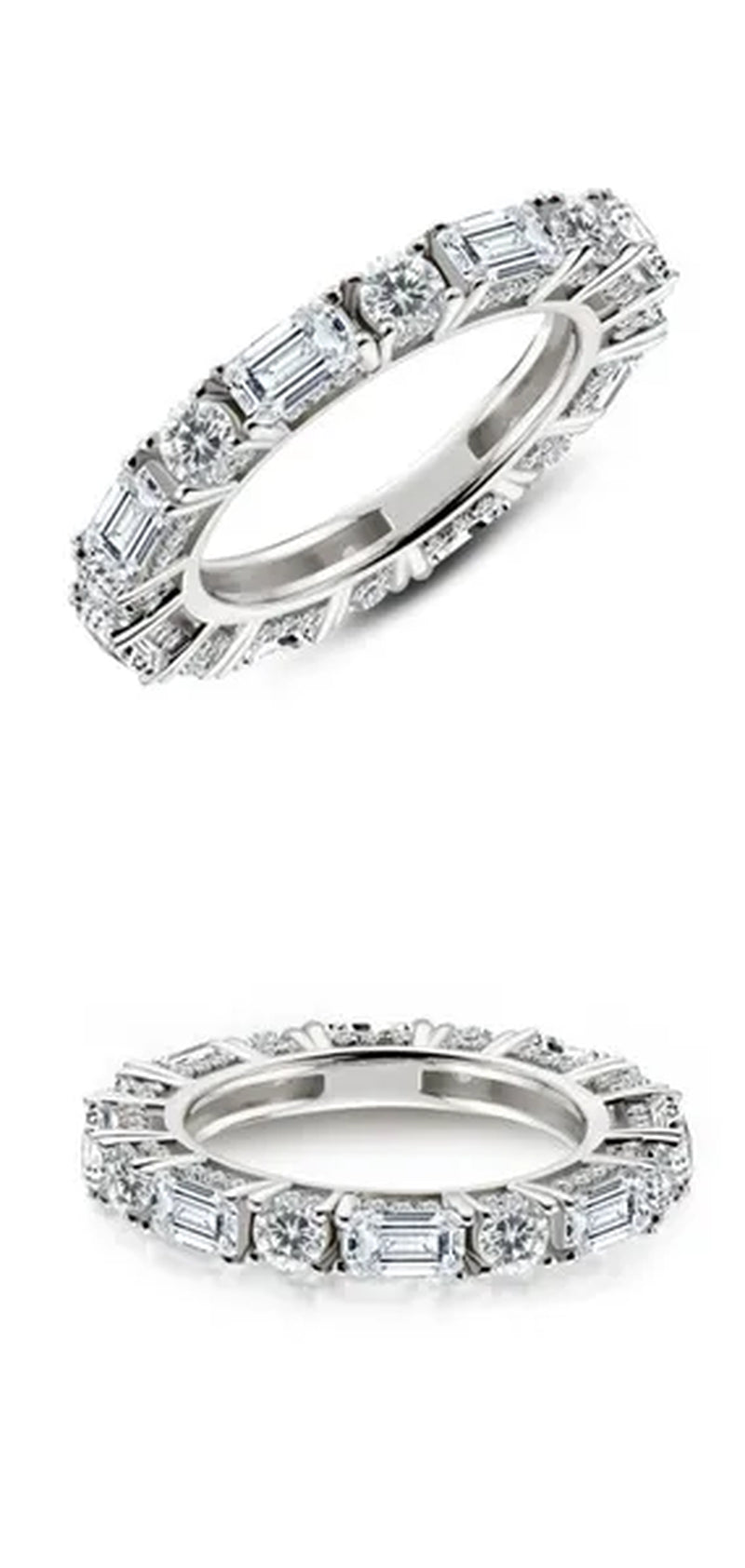 Eternity Ring 18k White Gold Plating Sterling Silver Round & Emerald Cut Ethical Lab-grown Diamond Band Stackable Ring Multi-stone Ring