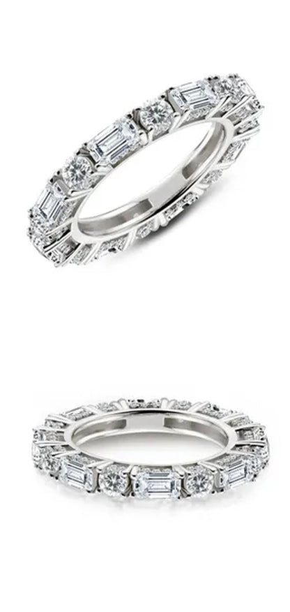 Eternity Ring 18k White Gold Plating Sterling Silver Round & Emerald Cut Ethical Lab-grown Diamond Band Stackable Ring Multi-stone Ring