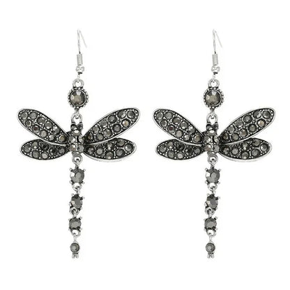 1 Pair Women'S Ethnic Style Tassel Dragonfly Earring Dragonfly Earrings with Tiny Rhinestones