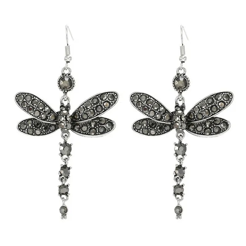 1 Pair Women'S Ethnic Style Tassel Dragonfly Earring Dragonfly Earrings with Tiny Rhinestones