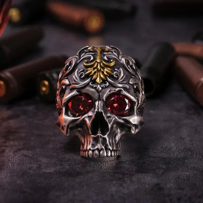 Vintage 316L Stainless Steel Carved Exquisite Pattern Skull Ring Men's Ruby Ring Antique Art Totem Ring Gothic Punk Jewelry Gift