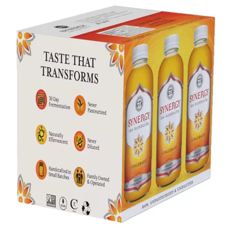 GT'S Organic Raw Kombucha Gingerade 16 Oz. Bottle, 6 Pk.