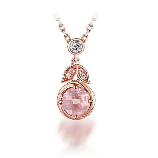 Majesty Diamonds MDS170330 2.75 CTW Round PinK Rose Quartz Fancy Pendant Necklace in .925 Sterling Silver with 18K