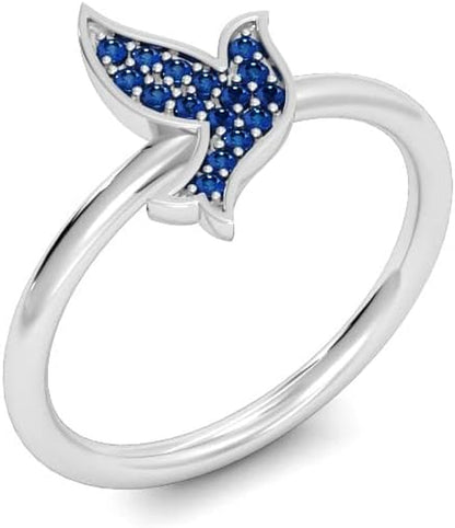 .925 Sterling Silver 1/10 Cttw Gemstone Pavé Set Dove Flying for Peace Statement Ring - Choice of Gemstone