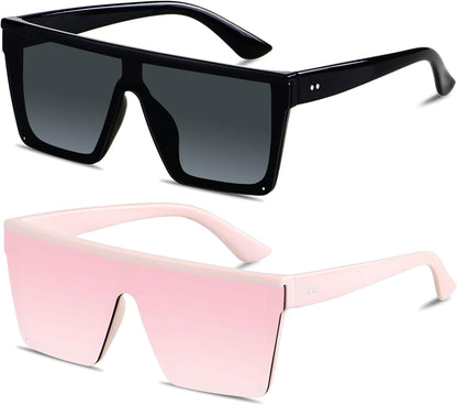 Square Oversized Sunglasses for Women Men Big Flat Top Fashion Shield Large UV Protection Rimless Shades