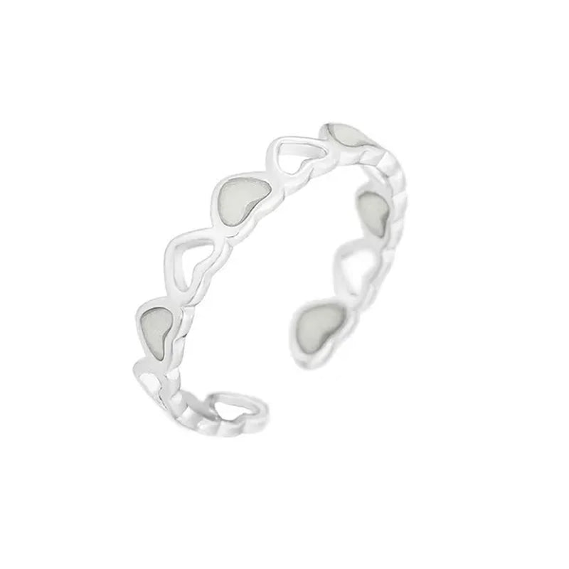 Hot Adjustable Heart Shape Luminous Ring Glow In The Dark  Ring Lady Glow Hollow Heart Love