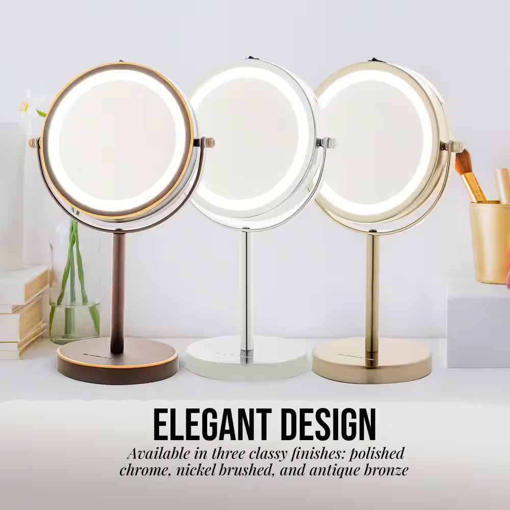 4.7 In. X 11.8 In. Lighted Magnifying Tabletop Makeup Mirror in Polished Chrome