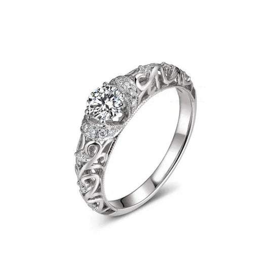 925 Sterling Silver Classical Baroque Pattern Carved White Sapphire Bride Wedding Engagement Ring Jewelry Size 4 5 6 7 8 9 10 11 12