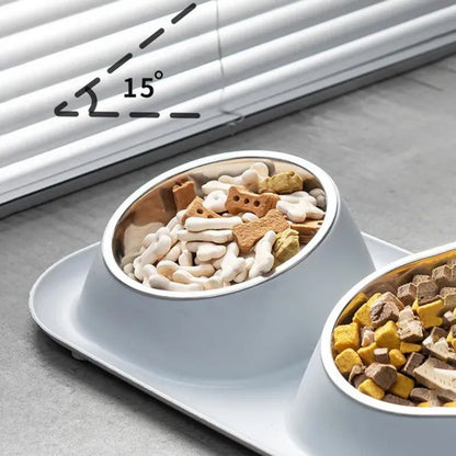 Double Dog Bowls Pet Cat Feeding Stainless Steel Water Food Bowls Feeder Tilted Elevated Cat Bowl Dispenser Pet Accessories