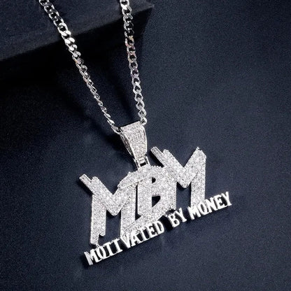 Hip Hop Men and Women Cubic Zircon MBM Letter Pendant Iced Out Full Diamond Necklace Jewelry Gift