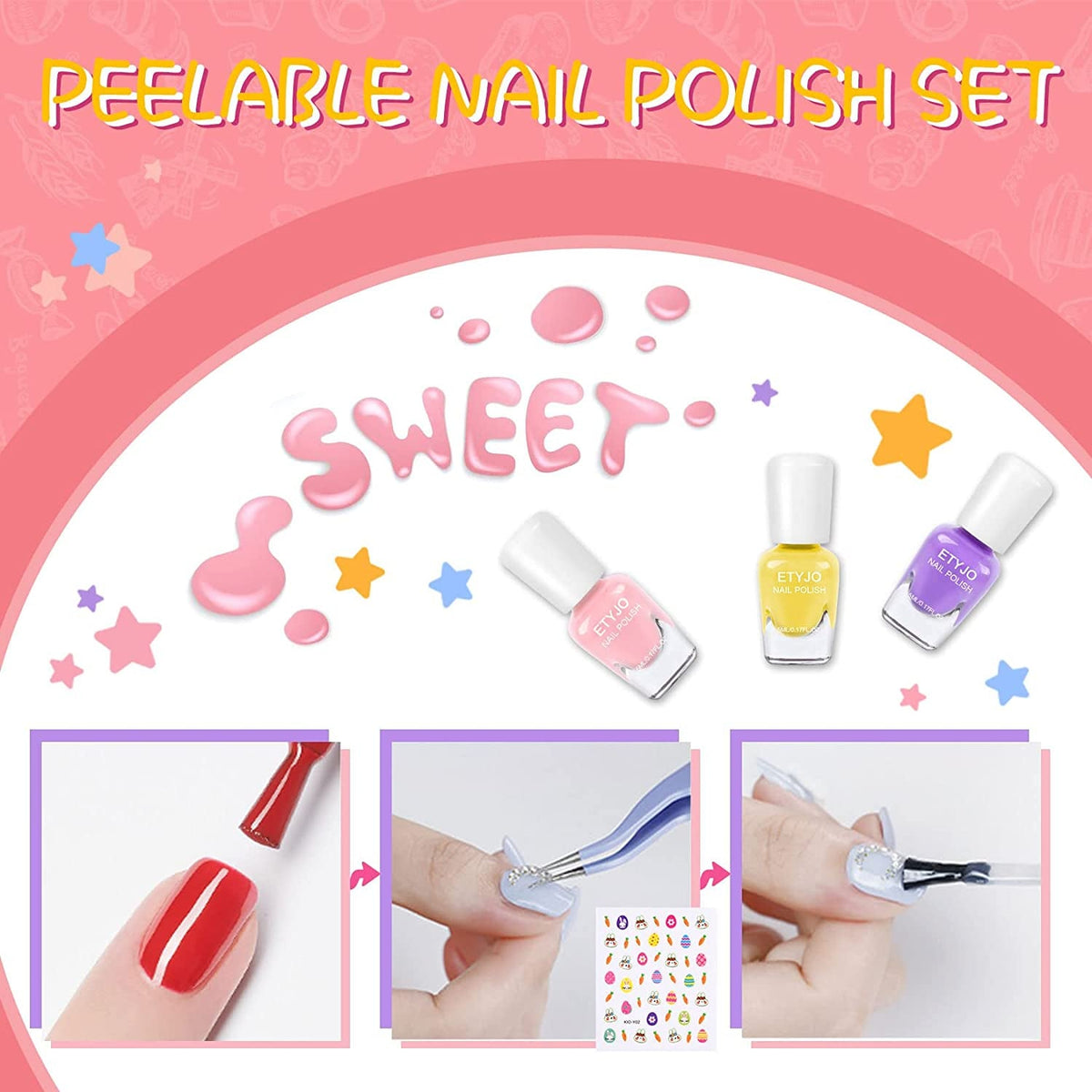 12 Rainbow Colors Peel-Off Kids Washable Quick Dry Girls Nail Polish Kit for Kids Teen Little GirlsToddler Ages 3-12