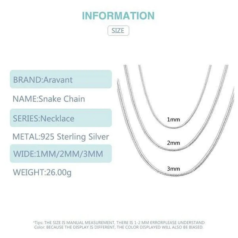Men Women Snake Chain 1MM/2MM/3MM 925 Silver Necklaces Fashion DIY Charm Pendant Fine Jewelry Accessories
