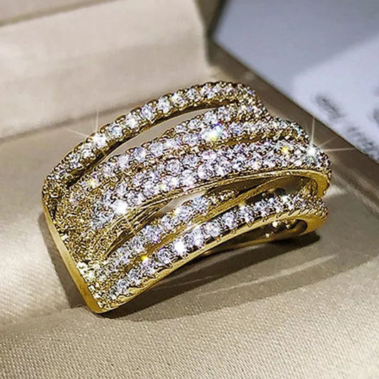 Multi-layer Design 18K Gold Micro Pave Diamond Bridal Wedding Rings for Women Engagement Proposal Gift Jewelry