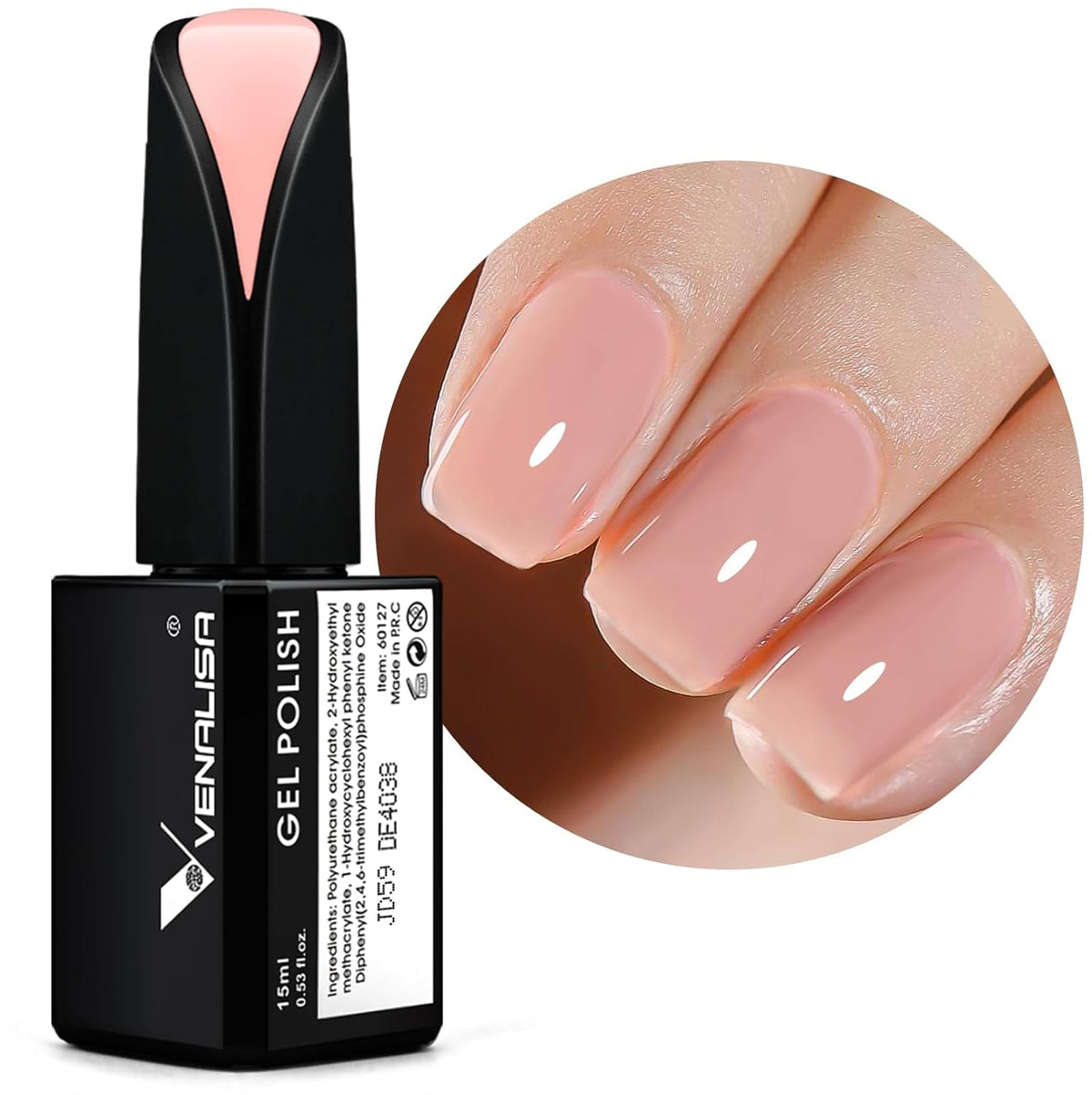 VENALISA 15ml Gel Nail Polish, Pure White Color Soak Off UV LED Nail Gel Polish Nail Art Starter Manicure Salon DIY at Home, 0.53 OZ
