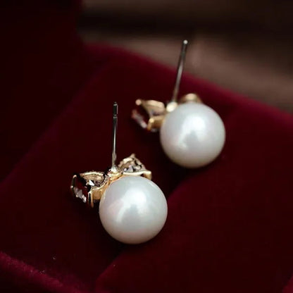 New Fashion 925 Sterling Silver Diamond Women's Bow Pearl Charming Stud Earrings