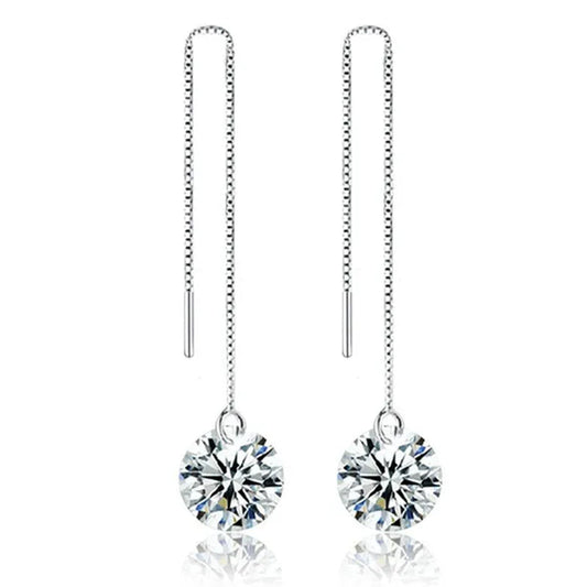 925 Sterling Silver Long Chain Tassel CZ Dangle Threader Earrings for Women Girl
