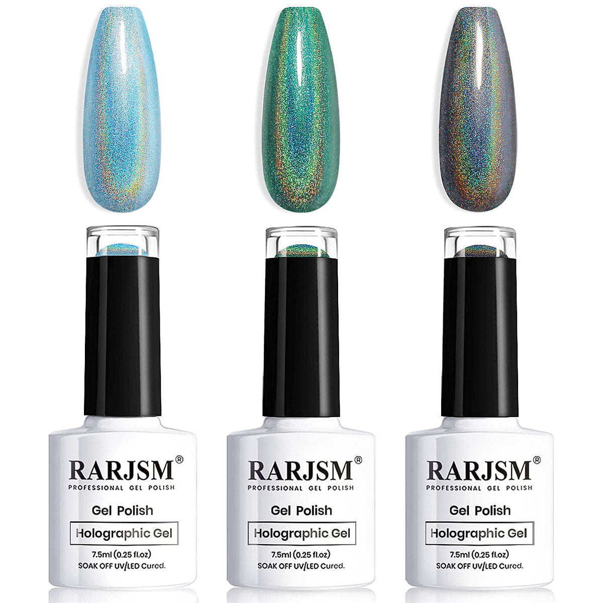 Holographic Gel Nail Polish Set 3PCS Rose Gold Pink Purple Gorgeous Glossy Soak off Nail Gel with Glitter Mermaid Unicorn Effect Lamp Curing Required for Nail Art Design Manicure Salon DIY at Home