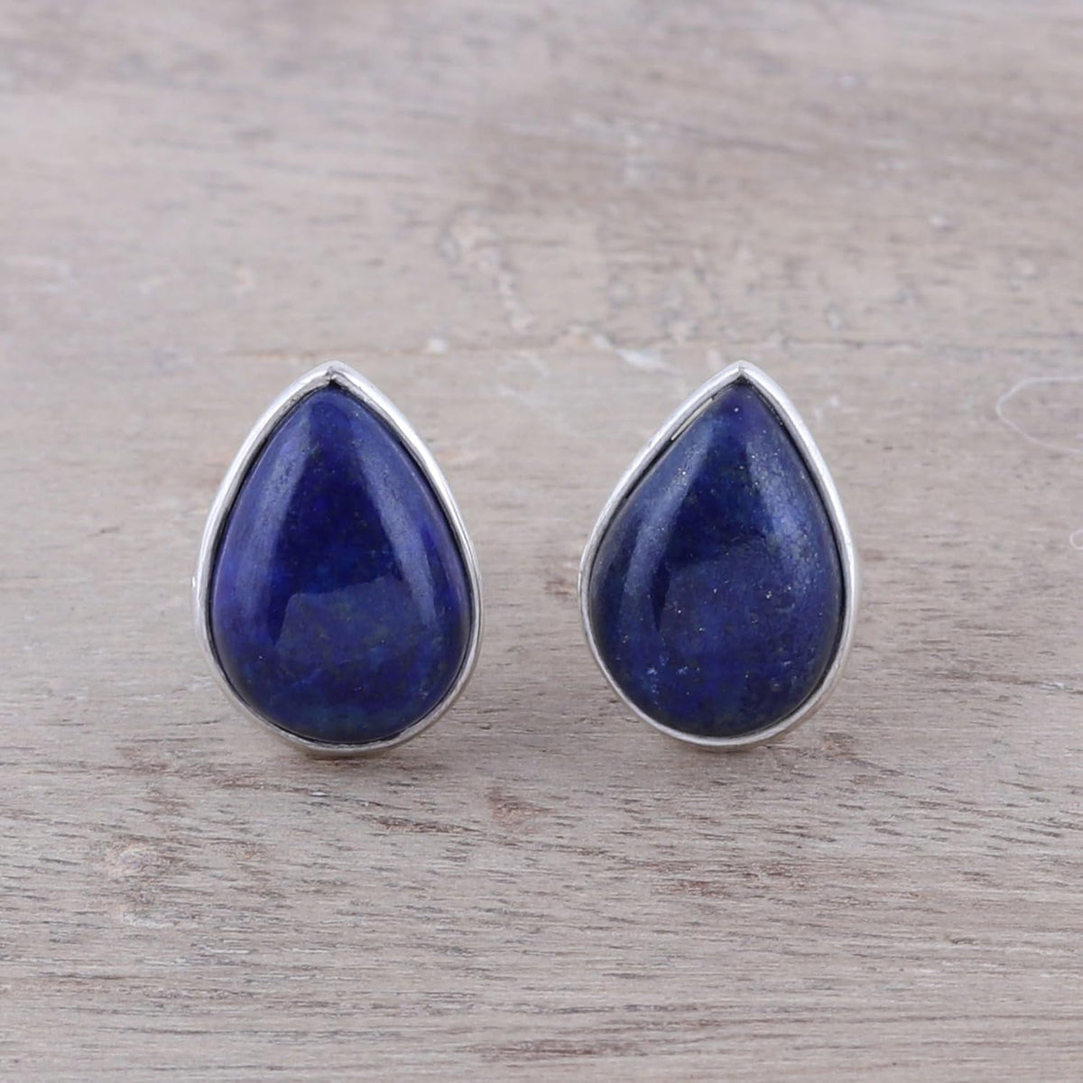 Artisan Handmade Jewelry Teardrop Earrings | Lapis Lazuli Button Earrings | .925 Sterling Silver Teardrop Earrings from India | Crafted by Hand Birthstone Gemstone Earrings 'Mystic Tears'