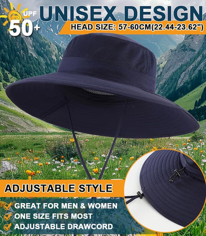 UPF50+ Mens Sun Hat Wide Brim Fishing Hat Foldable Large Brim UV Protection Sun Hat for Men Women Beach Gardening