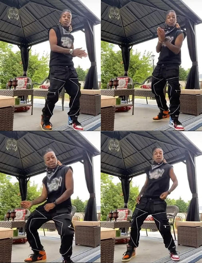 Mens Cargo Pants Hip Hop Techwear Harem Pant Jogger Sweatpants with Pockets Jogging Punk Khaki XL