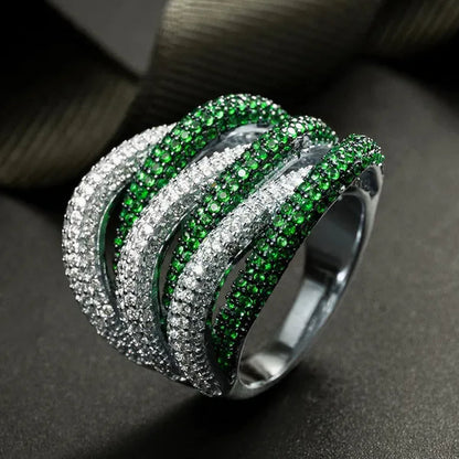 Luxury  Silver Natural Gemstones Emerald Twist Rings Birthstone Engagement Rings Wedding Anniversary Bride Women Ring Size 6 7 8 9 10