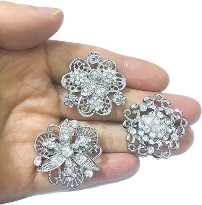Lot 24Pc Shining Rhinestone Crystal Brooches Pins DIY Wedding Bouquet Kit