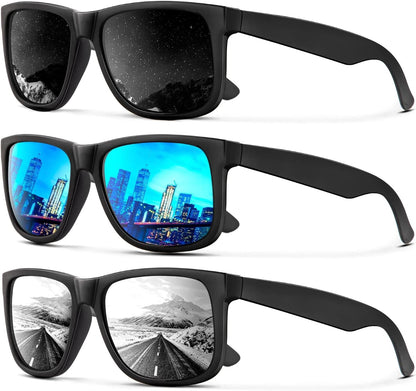 Sunglasses Men Polarized Sun glasses for Mens Womens Classic Matte Black Frame UV Protection 3pack