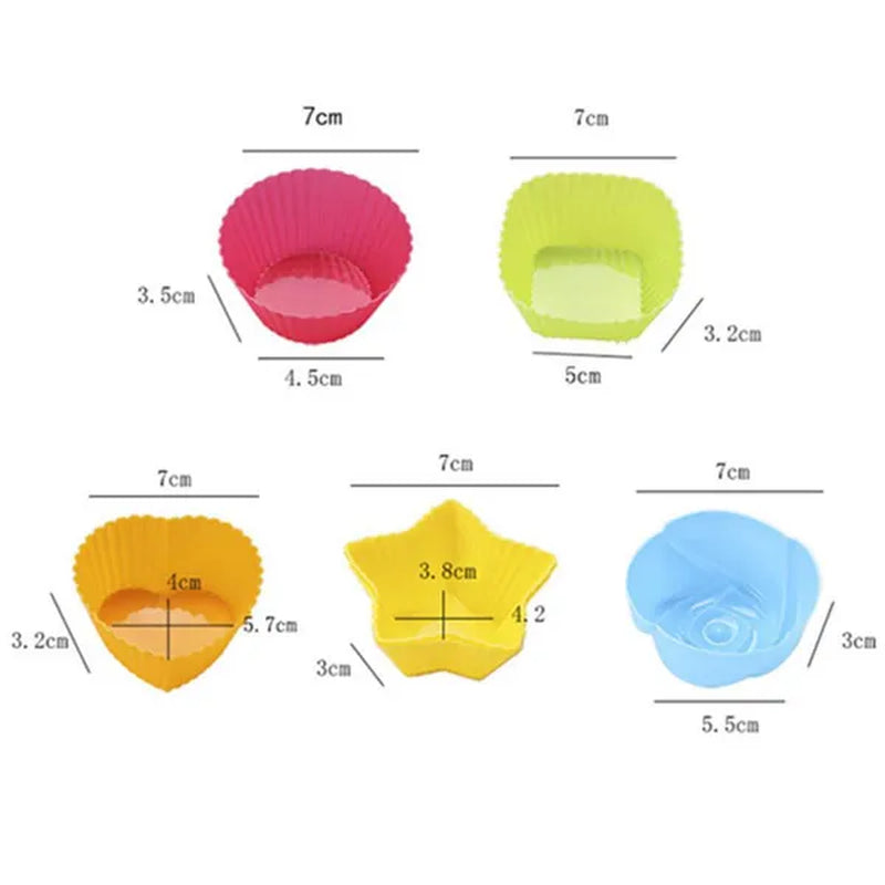 3/6/12/18/24pcs New Silicone Muffin Cake Cups for Kitchen Baking Circular Shape Square Shape Star Rose Pudding Cake Cup Creative Heart Shaped Rice Cake Cup Baking for Cupcakes and Muffin Bakeware Silicone Mold