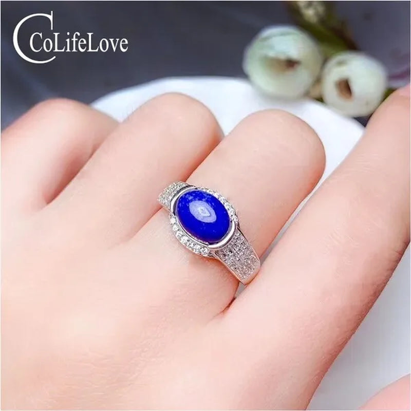 CoLife Jewelry 925 Silver Lapis Lazuli Ring for Daily Wear 7mm*9mm Natural Lapis Lazuli Ring Fashion Silver Gemstone Ring