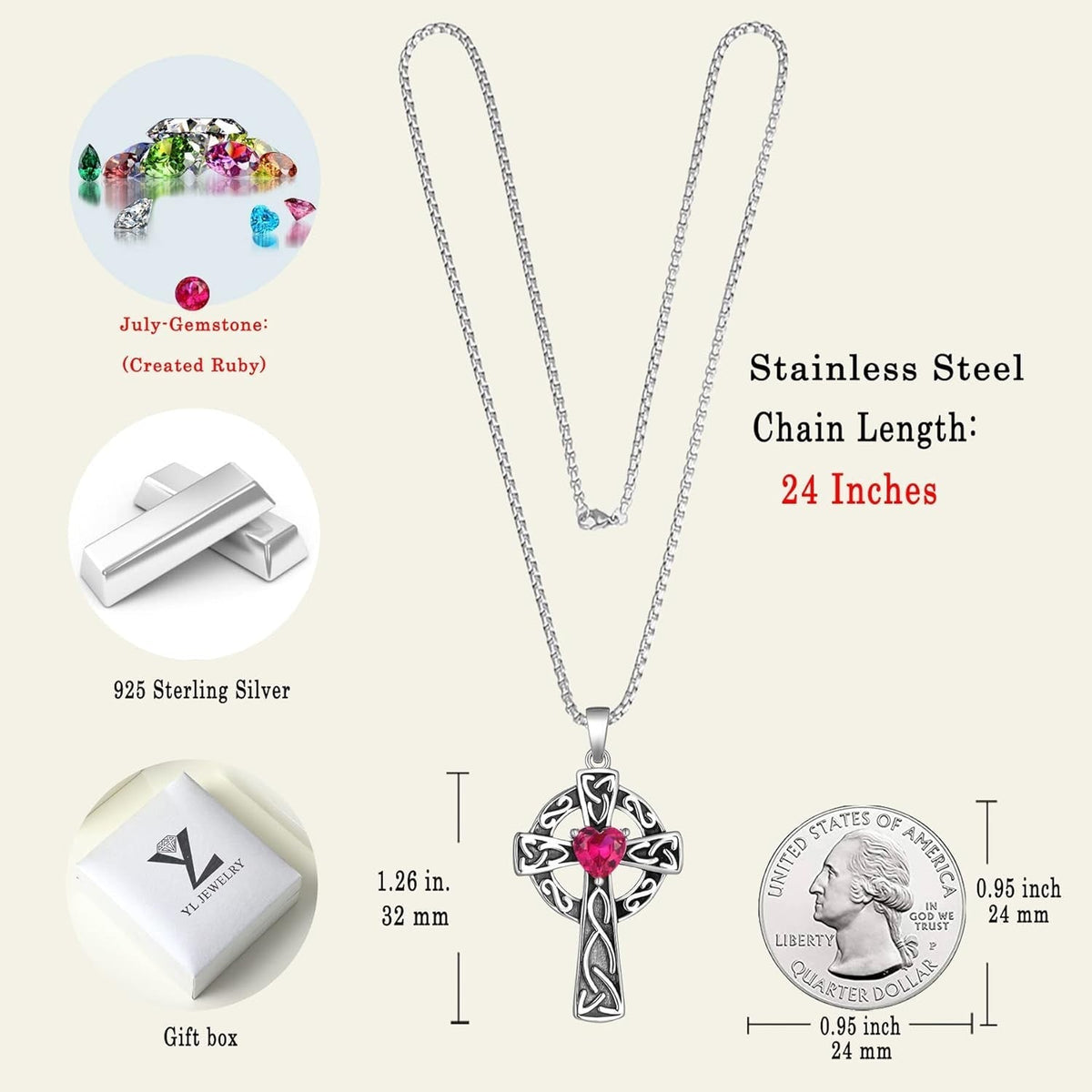 Women'S Cross Pendant Necklace Sterling Silver Celtic Knot Filigree Infinity Cubic Zirconia Crucifix Jewelry